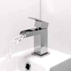 Modern Cloakroom Mono Basin Sink Mixer Tap Brass Waterfall Spout Square Chrome -Bathroom Supplies Store 11482195 2