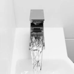 Modern Cloakroom Mono Basin Sink Mixer Tap Brass Waterfall Spout Square Chrome -Bathroom Supplies Store 11482195 4