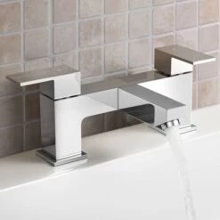 Aldo Contemporary Square Chrome Bridge Deck Mounted Bath Filler Tap