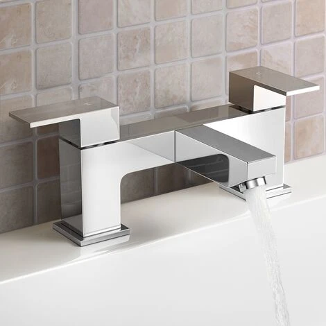 Aldo Contemporary Square Chrome Bridge Deck Mounted Bath Filler Tap 3 Aldo Contemporary Square Chrome Bridge Deck Mounted Bath Filler Tap