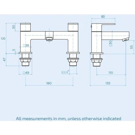 Aldo Contemporary Square Chrome Bridge Deck Mounted Bath Filler Tap 5 Aldo Contemporary Square Chrome Bridge Deck Mounted Bath Filler Tap - Image 3