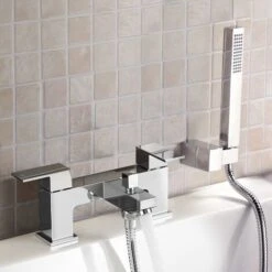 Aldo Modern Chrome Deck Mounted Bath Filler Tap With Shower Handset