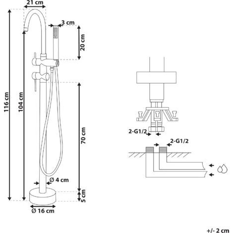 Modern Freestanding Tub Bath Faucet Mixer Tap Brass Gloss Gold Tugela 5 Modern Freestanding Tub Bath Faucet Mixer Tap Brass Gloss Gold Tugela - Image 3