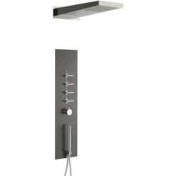 Milano Oceanie - Modern Concealed Thermostatic Shower Tower Panel With Rainfall Shower Head&44 Body Jets&44 Hand Shower Handset And Waterblade Function - Gunmetal Grey