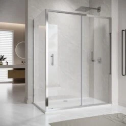 ELEGANT Sliding Shower Enclosure 1200 X 800 Mm 6mm Safety Glass Reversible Bathroom Cubicle Screen Door With Side Panel