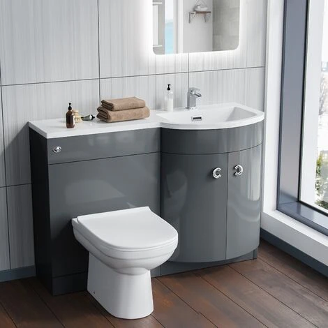 Dene RH 1100mm Vanity Basin Unit & Elso Back To Wall Toilet Grey 3 Dene RH 1100mm Vanity Basin Unit & Elso Back To Wall Toilet Grey