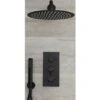 Milano Nero - Modern 2 Outlet Triple Thermostatic Mixer Shower Valve With 300mm Wall Mounted Round Rainfall Shower Head And Hand Shower Handset Kit - Black -Bathroom Supplies Store 15474006 1