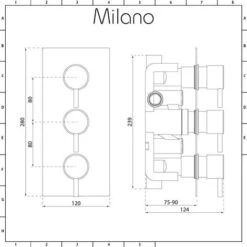 Milano Nero - Modern 2 Outlet Triple Thermostatic Mixer Shower Valve With 300mm Wall Mounted Round Rainfall Shower Head And Hand Shower Handset Kit - Black -Bathroom Supplies Store 15474006 3