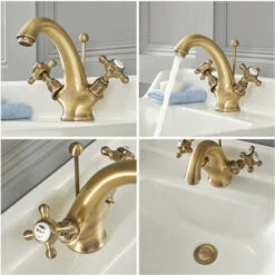 Milano Elizabeth - Traditional Mono Basin Mixer Tap - Brushed Gold (Crosshead Handles) -Bathroom Supplies Store 15474759 3