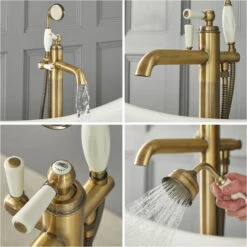 Milano Elizabeth - Traditional Freestanding Bath Shower Mono Mixer Tap With Lever Handle - Brushed Gold -Bathroom Supplies Store 15474799 3
