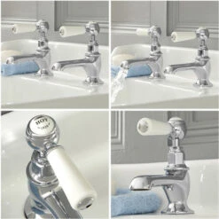Milano Elizabeth - Traditional Bathroom Basin Pillar Taps - Chrome & White (Lever Handles) -Bathroom Supplies Store 15623792 3