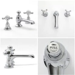 Milano Elizabeth - Traditional 3 Tap-Hole Basin Mixer Tap - Chrome & White (Crosshead Handles) -Bathroom Supplies Store 15732038 4