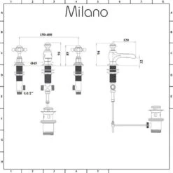 Milano Elizabeth - Traditional 3 Tap-Hole Basin Mixer Tap - Chrome & White (Crosshead Handles) -Bathroom Supplies Store 15732038 5
