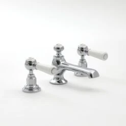 Milano Elizabeth - Traditional 3 Tap-Hole Basin Mixer Tap - Chrome & White (Lever Handles)