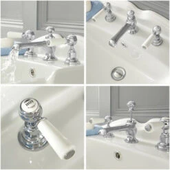 Milano Elizabeth - Traditional 3 Tap-Hole Basin Mixer Tap - Chrome & White (Lever Handles) -Bathroom Supplies Store 15732039 3