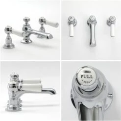 Milano Elizabeth - Traditional 3 Tap-Hole Basin Mixer Tap - Chrome & White (Lever Handles) -Bathroom Supplies Store 15732039 4