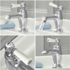Milano Elizabeth - Traditional Mono Basin Mixer Tap With Lever Handle - Chrome & White -Bathroom Supplies Store 15795300 3
