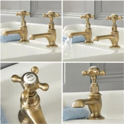 Milano Elizabeth - Traditional Bathroom Basin Pillar Taps - Brushed Gold (Crosshead Handles) -Bathroom Supplies Store 15847742 3