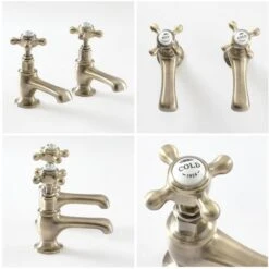 Milano Elizabeth - Traditional Bathroom Basin Pillar Taps - Brushed Gold (Crosshead Handles) -Bathroom Supplies Store 15847742 4