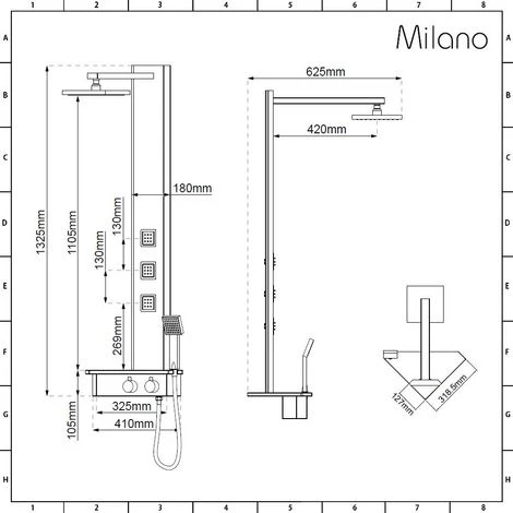Milano Astley - Modern Corner Thermostatic Shower Tower Panel With Rainfall Shower Head&44 Hand Shower Handset And Body Jets - Chrome & Black 7 Milano Astley - Modern Corner Thermostatic Shower Tower Panel With Rainfall Shower Head&44 Hand Shower Handset And Body Jets - Chrome & Black - Image 5