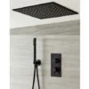 Milano Nero - Modern Black Concealed Twin Diverter Thermostatic Mixer Shower Valve With 400mm Square Ceiling Mounted Recessed Rainfall Shower Head And Hand Shower Handset Kit -Bathroom Supplies Store 15877061 1