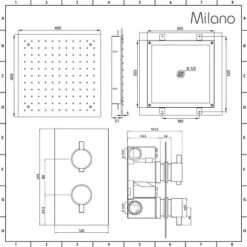 Milano Nero - Modern Black Concealed Twin Diverter Thermostatic Mixer Shower Valve With 400mm Square Ceiling Mounted Recessed Rainfall Shower Head And Hand Shower Handset Kit 10 Milano Nero - Modern Black Concealed Twin Diverter Thermostatic Mixer Shower Valve With 400mm Square Ceiling Mounted Recessed Rainfall Shower Head And Hand Shower Handset Kit -Bathroom Supplies Store 15877061 4