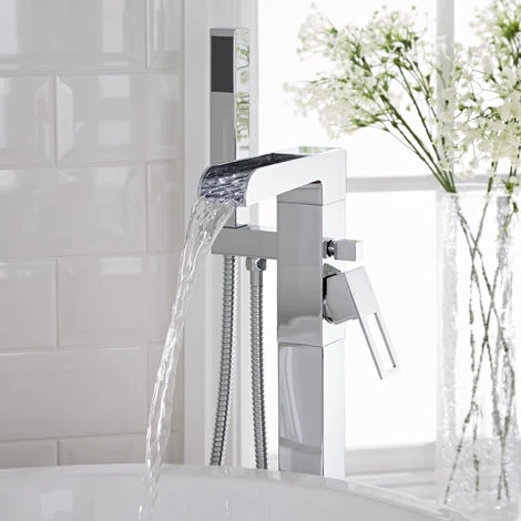 Milano Parade - Modern Freestanding Waterfall Bath Shower Mixer Tap With Hand Shower Handset - Chrome 4 Milano Parade - Modern Freestanding Waterfall Bath Shower Mixer Tap With Hand Shower Handset - Chrome - Image 2