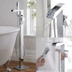 Milano Parade - Modern Freestanding Waterfall Bath Shower Mixer Tap With Hand Shower Handset - Chrome 10 Milano Parade - Modern Freestanding Waterfall Bath Shower Mixer Tap With Hand Shower Handset - Chrome -Bathroom Supplies Store 15877080 4