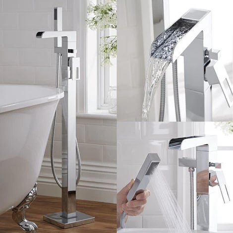 Milano Parade - Modern Freestanding Waterfall Bath Shower Mixer Tap With Hand Shower Handset - Chrome 6 Milano Parade - Modern Freestanding Waterfall Bath Shower Mixer Tap With Hand Shower Handset - Chrome - Image 4