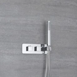 Milano Arvo - Modern 2 Outlet Twin Diverter Thermostatic Mixer Shower Valve With Hand Shower Handset And 1.75m Hose - Chrome -Bathroom Supplies Store 16594536 2