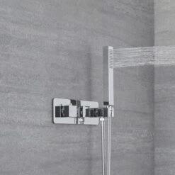 Milano Arvo - Modern 2 Outlet Twin Diverter Thermostatic Mixer Shower Valve With Hand Shower Handset And 1.75m Hose - Chrome -Bathroom Supplies Store 16594536 3