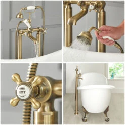 Milano Elizabeth - Traditional Freestanding Bath Shower Mixer Tap - Brushed Gold (Crosshead Handles) -Bathroom Supplies Store 16649118 3