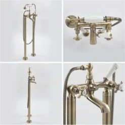 Milano Elizabeth - Traditional Freestanding Bath Shower Mixer Tap - Brushed Gold (Crosshead Handles) -Bathroom Supplies Store 16649118 4