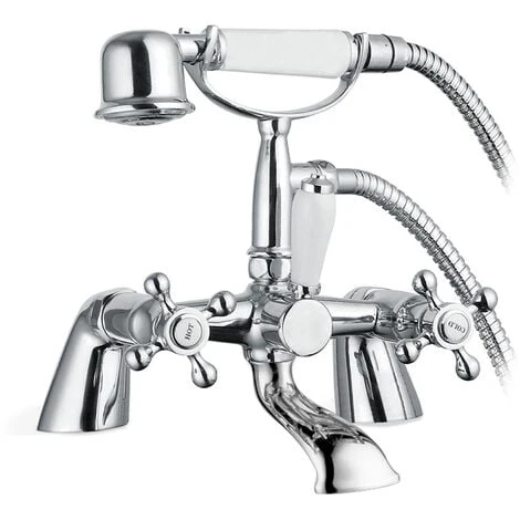 Stafford Victorian Traditional Deck Mounted Cross Head Bath Shower Mixer Tap With Handheld Kit 4 Stafford Victorian Traditional Deck Mounted Cross Head Bath Shower Mixer Tap With Handheld Kit - Image 2