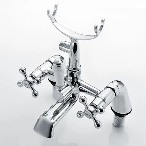 Stafford Victorian Traditional Deck Mounted Cross Head Bath Shower Mixer Tap With Handheld Kit 5 Stafford Victorian Traditional Deck Mounted Cross Head Bath Shower Mixer Tap With Handheld Kit - Image 3