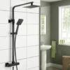 Modern Thermostatic Mixer Shower Set Square Black Finish Twin Head Exposed Valve -Bathroom Supplies Store 16944780 1