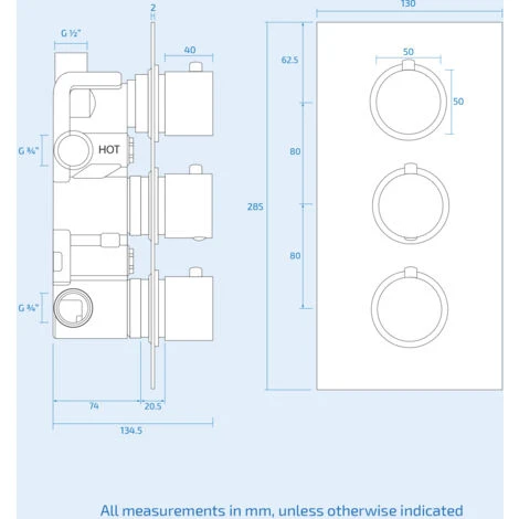 Wilden 3 Dial 3 Outlet Concealed Thermostatic Shower Round Valve 7 Wilden 3 Dial 3 Outlet Concealed Thermostatic Shower Round Valve - Image 5