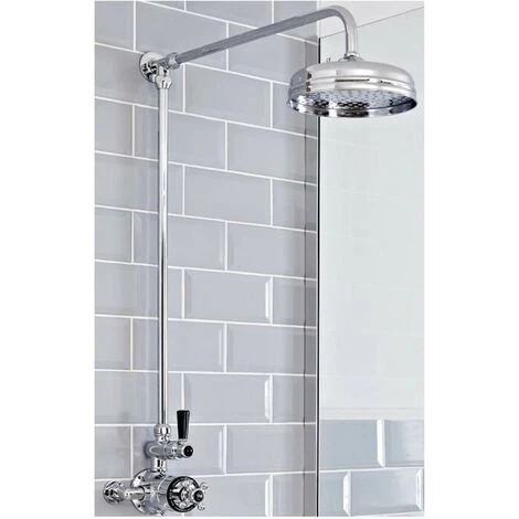 Milano Elizabeth - Traditional Grand Rigid Riser With 1 Outlet Twin Exposed Thermostatic Mixer Shower Valve And Round Rainfall Shower Head - Chrome & Black 3 Milano Elizabeth - Traditional Grand Rigid Riser With 1 Outlet Twin Exposed Thermostatic Mixer Shower Valve And Round Rainfall Shower Head - Chrome & Black