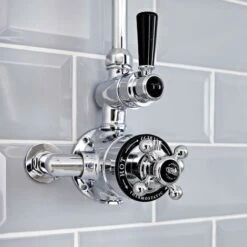 Milano Elizabeth - Traditional Grand Rigid Riser With 1 Outlet Twin Exposed Thermostatic Mixer Shower Valve And Round Rainfall Shower Head - Chrome & Black 9 Milano Elizabeth - Traditional Grand Rigid Riser With 1 Outlet Twin Exposed Thermostatic Mixer Shower Valve And Round Rainfall Shower Head - Chrome & Black -Bathroom Supplies Store 17034833 3