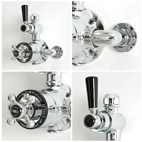 Milano Elizabeth - Traditional Grand Rigid Riser With 1 Outlet Twin Exposed Thermostatic Mixer Shower Valve And Round Rainfall Shower Head - Chrome & Black 6 Milano Elizabeth - Traditional Grand Rigid Riser With 1 Outlet Twin Exposed Thermostatic Mixer Shower Valve And Round Rainfall Shower Head - Chrome & Black - Image 4