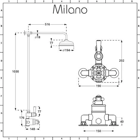 Milano Elizabeth - Traditional Grand Rigid Riser With 1 Outlet Twin Exposed Thermostatic Mixer Shower Valve And Round Rainfall Shower Head - Chrome & Black 7 Milano Elizabeth - Traditional Grand Rigid Riser With 1 Outlet Twin Exposed Thermostatic Mixer Shower Valve And Round Rainfall Shower Head - Chrome & Black - Image 5