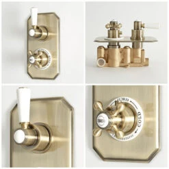 Milano Elizabeth - Traditional 2 Outlet Twin Diverter Thermostatic Mixer Shower Valve With Hand Shower Handset And Round Rainfall Shower Head - Brushed Gold 10 Milano Elizabeth - Traditional 2 Outlet Twin Diverter Thermostatic Mixer Shower Valve With Hand Shower Handset And Round Rainfall Shower Head - Brushed Gold -Bathroom Supplies Store 17034838 4