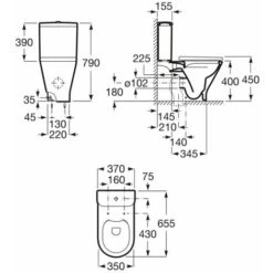 Roca The Gap Round Rimless Close Coupled Dual Outlet Toilet Pan Only 655mm Projection - White -Bathroom Supplies Store 17495726 2
