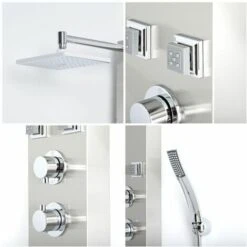 Milano Easton - Modern Exposed Thermostatic Shower Tower Panel With Rainfall Shower Head&44 Hand Shower Handset & Body Jets - Chrome -Bathroom Supplies Store 18012664 3