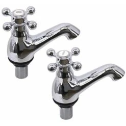 Aquariss Pair Of Bathroom Sink Basin Taps Twin Cross Head Handles Brass Faucet Polished Chrome Basin Pillar Taps Traditional -Bathroom Supplies Store 18016098 3