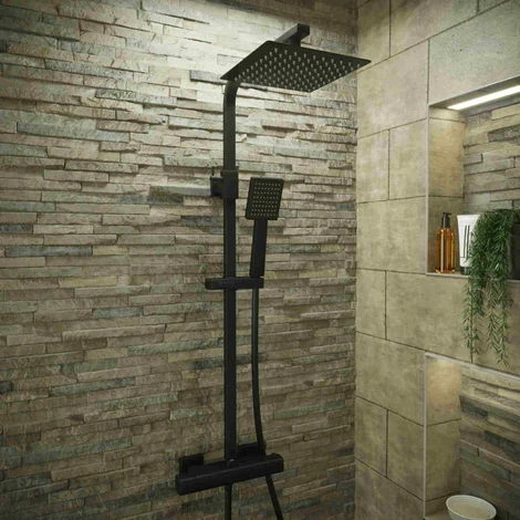Solar Matt Black Exposed Bar Shower Mixer Kit - Thermostatic Square 3 Solar Matt Black Exposed Bar Shower Mixer Kit - Thermostatic Square