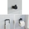 Bathroom WC Set Towel Ring Toilet Roll Holder Robe Hook Black Square Wall Mount