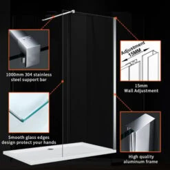 ELEGANT 1200mm Frameless Wet Room Shower Screen Panel 8mm Easy Clean Glass Walk In Shower Enclosure With Support Bar 10 ELEGANT 1200mm Frameless Wet Room Shower Screen Panel 8mm Easy Clean Glass Walk In Shower Enclosure With Support Bar -Bathroom Supplies Store 18459093 4