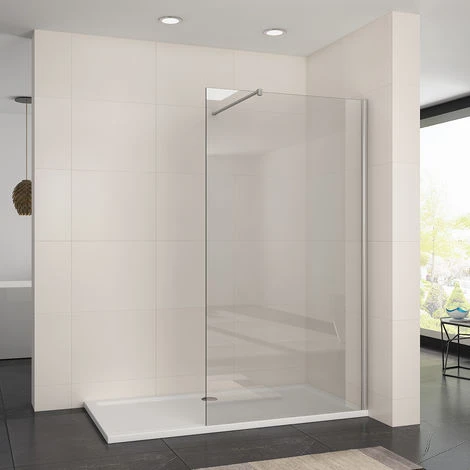 ELEGANT Frameless Wet Room 1200mm Shower Screen Panel 8mm Easy Clean Glass Walk In Shower Enclosure With Stainless Steel Support Bar 3 ELEGANT Frameless Wet Room 1200mm Shower Screen Panel 8mm Easy Clean Glass Walk In Shower Enclosure With Stainless Steel Support Bar