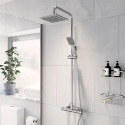 Thermostatic Mixer Shower Set Square Chrome Twin Head Exposed -Bathroom Supplies Store 19847708 3
